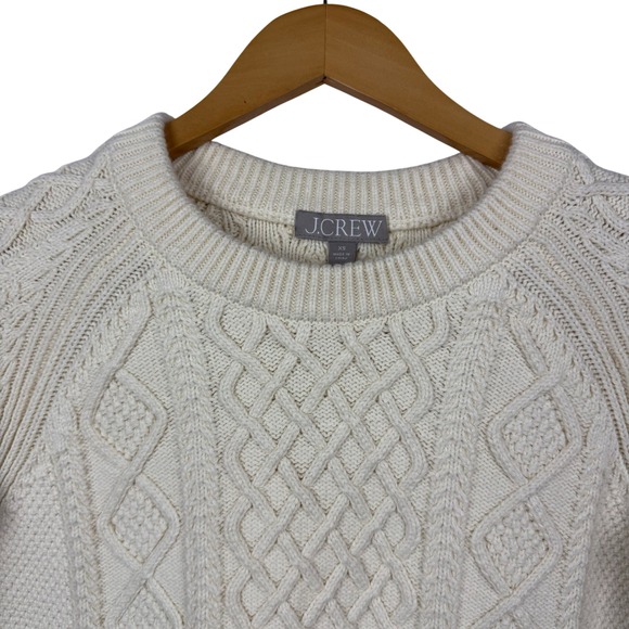 J.Crew Women's‎ Cable Knit Cotton Crewneck Sweater, Ivory Cream, XS Extra Small - Picture 3 of 8